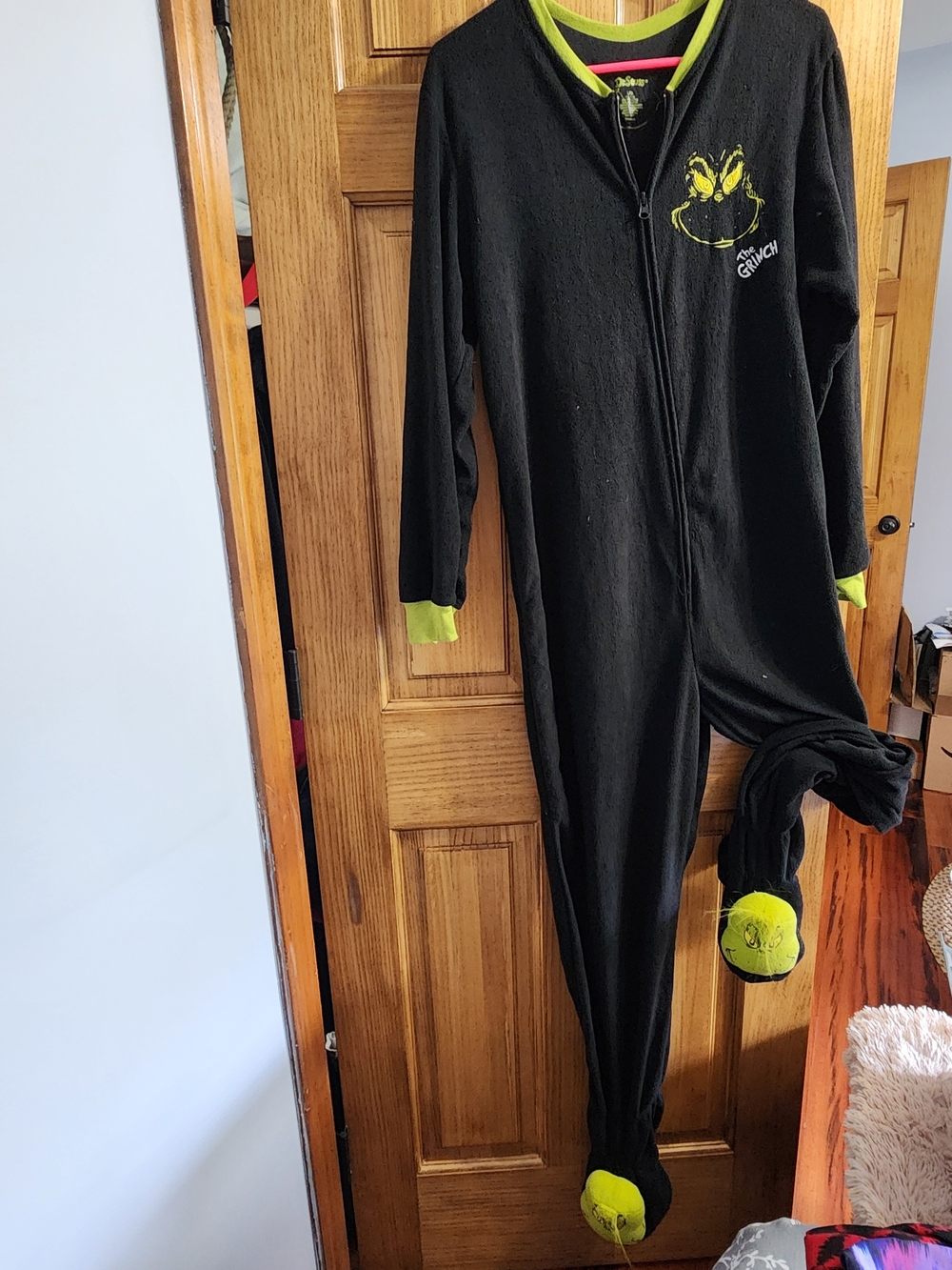 Dr. Seuss Grinch Black One-Piece Footie Pajamas with Lime Green Accents